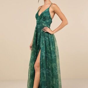 Lulu's Floral Green Slit Maxi Dress